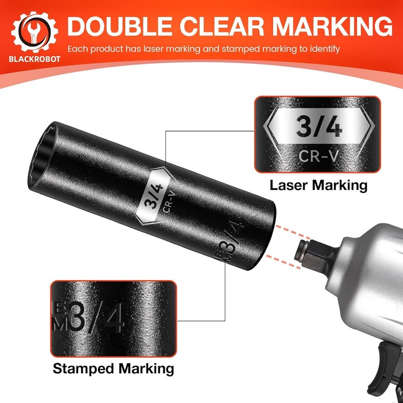 BLACKROBOT 3/4 inch 12-Point Deep Impact Socket, 1/2 Inch Drive, Metric, Cr-V Steel With Black Manganese Phosphate Coating - Image 4